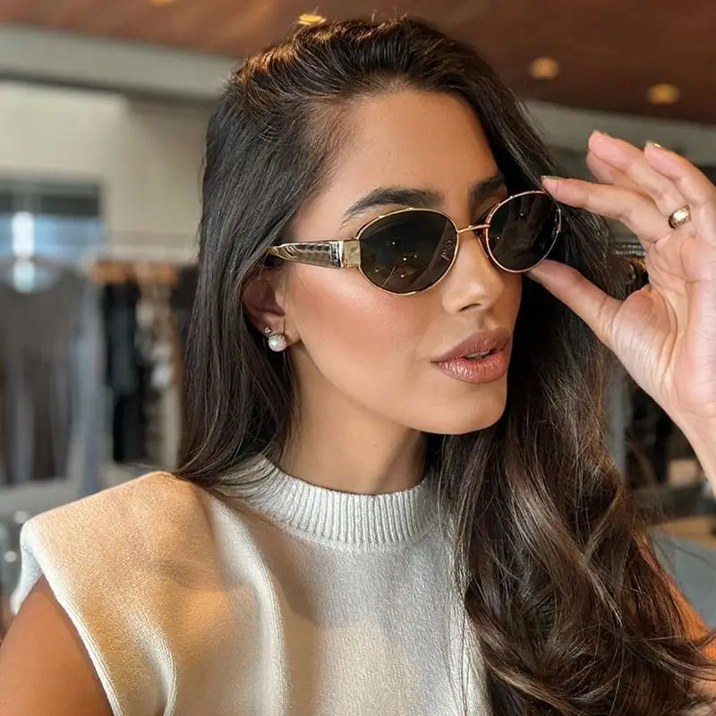 Small Metal Frame Oval Sunglasses For Women Fashion Luxury Shades Uv Eyewear Men Vintage Sun Glasses